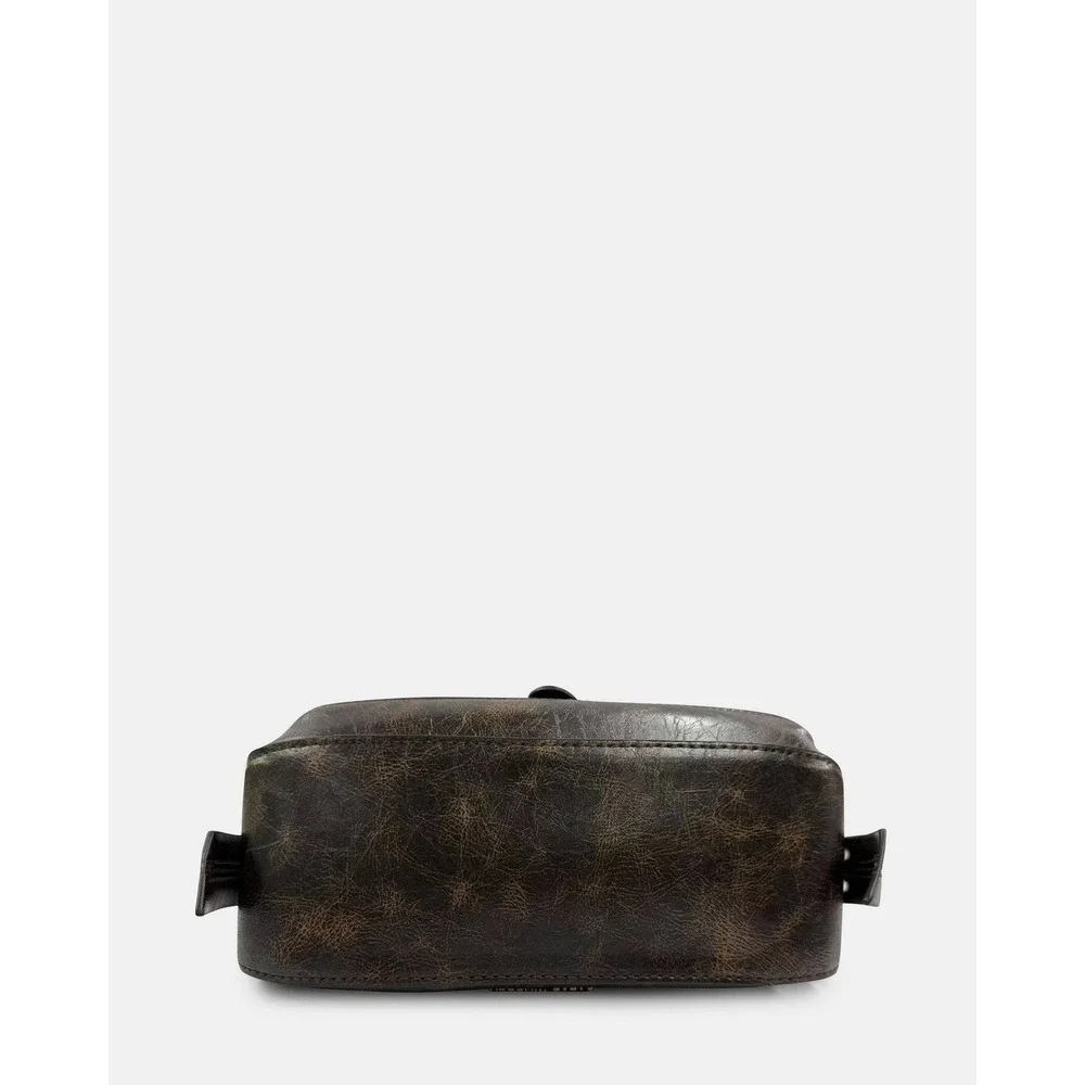 Steve Madden Brown Distressed Faux Leather Western Buckle Shoulder Bag NEW